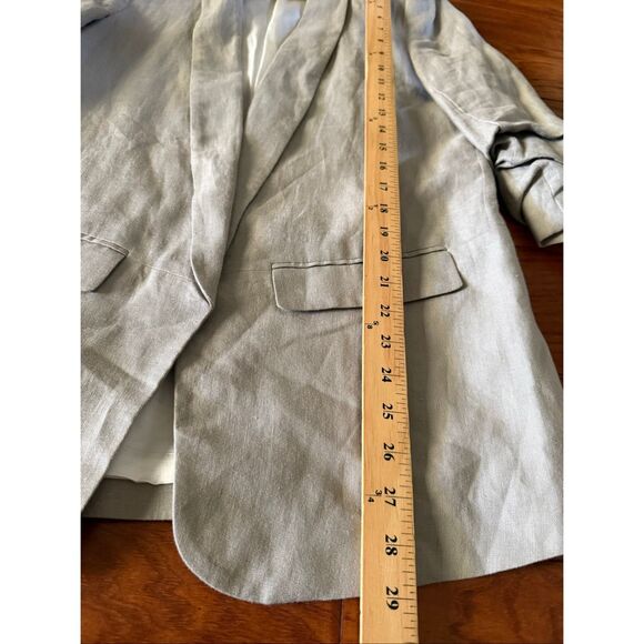Zara Woman Beige Linen Blazer Jacket Women’s Size L – Ruched Sleeve Open Front - Picture 9 of 14